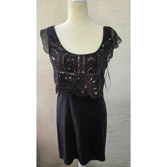American Eagle Woman's M Grey Casual Mini Dress Beaded Sequin Scoop Sleeveless - Picture 1 of 8